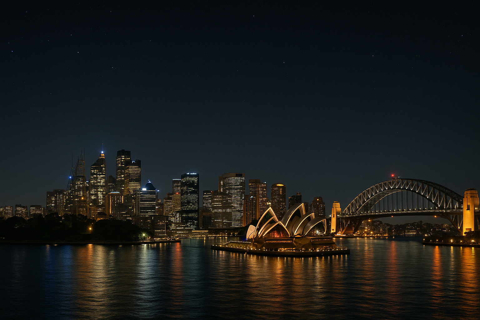 real skyline of Sydney at night