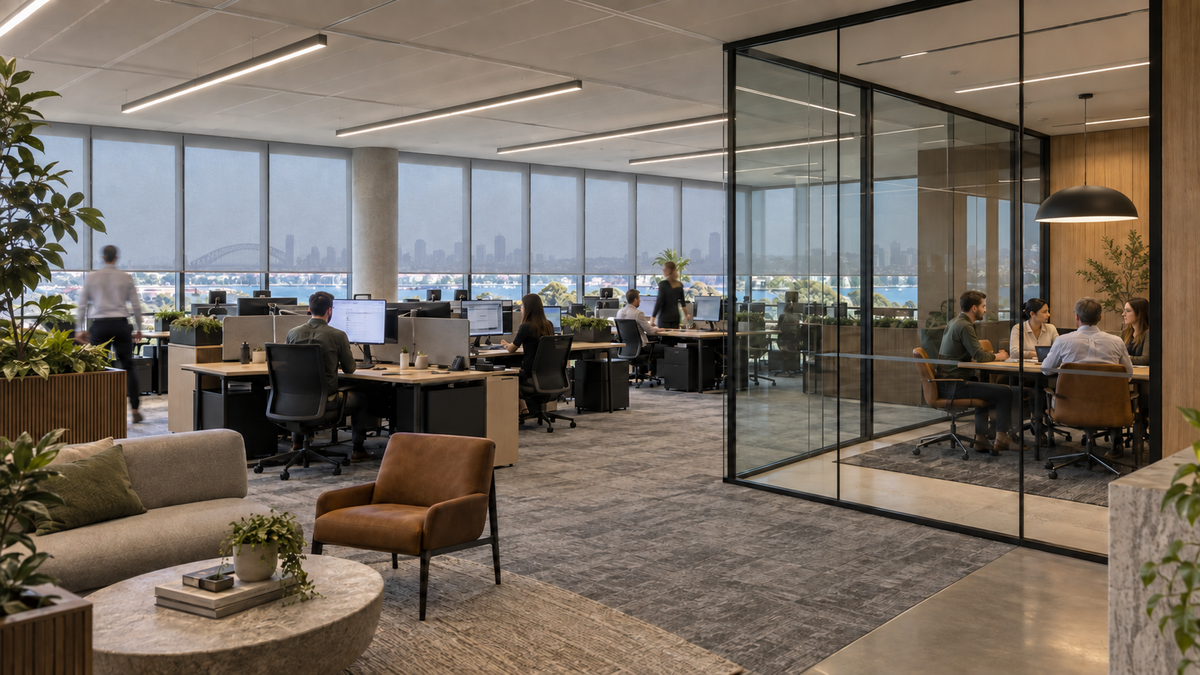 Premium Australian office with roller blinds lowered